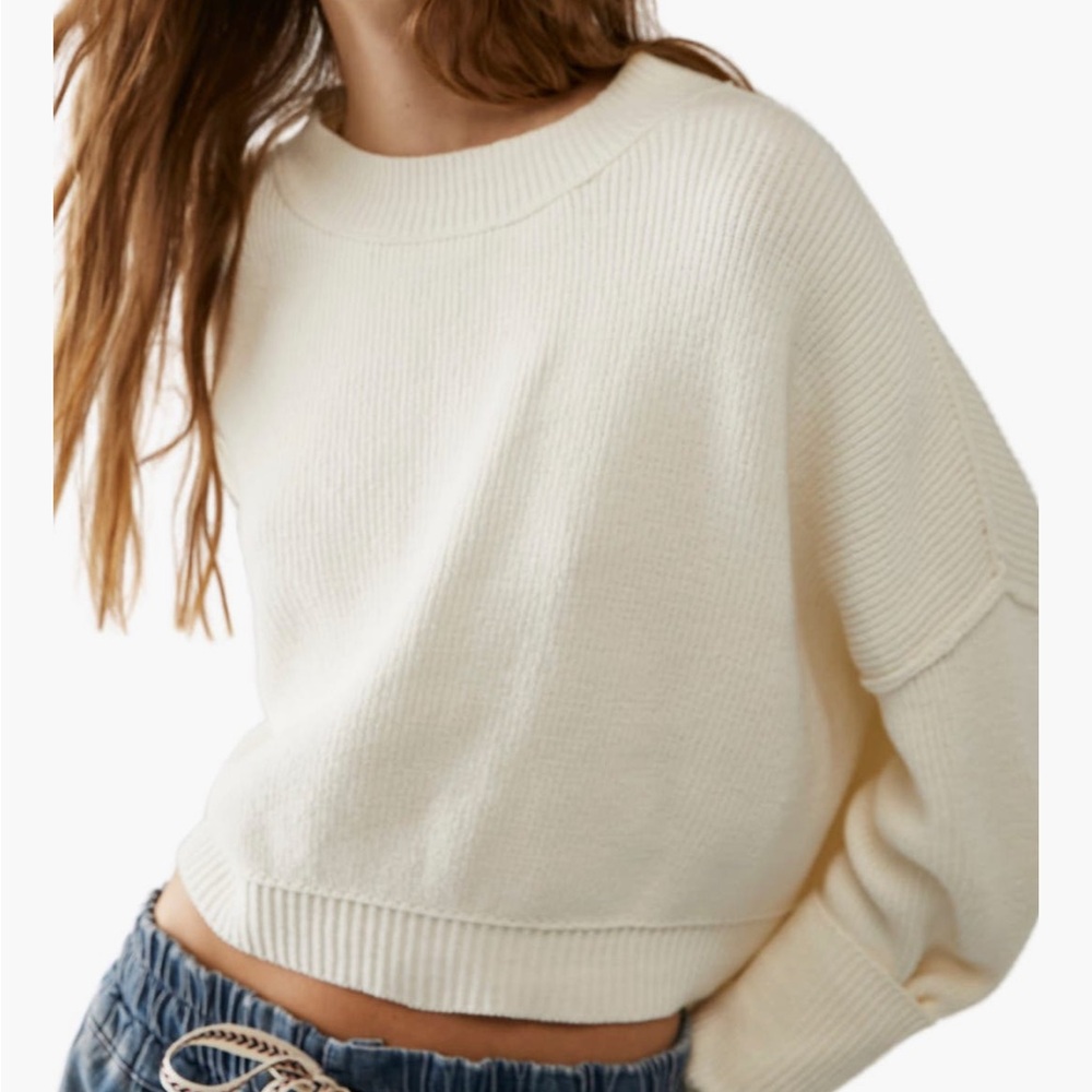 Free People Cream Crew Neck Sweater - Easy Street Crop